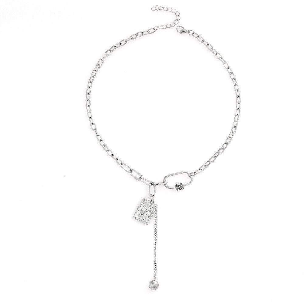 12 (2) Popular long square card zinc pendant necklace - Image 1