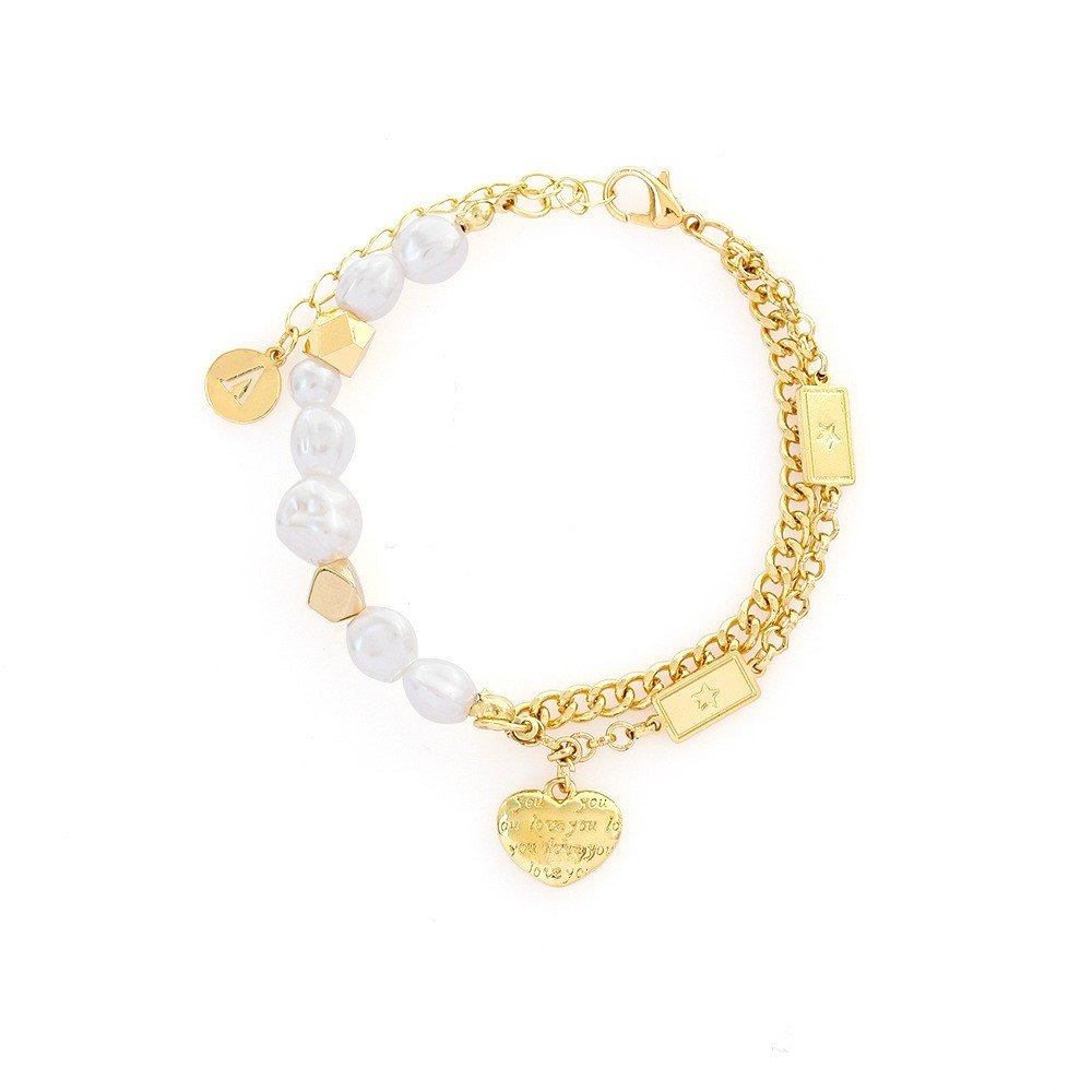9 (1) Love letters pendant bracelet with single string of pearls bracelet - Image 1
